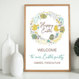 Fun Colorful Easter Brunch Egg Hunt Welcome Sign Poster