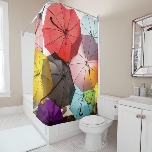 Fun Colorful Floating Umbrellas Douchegordijn (In situ)