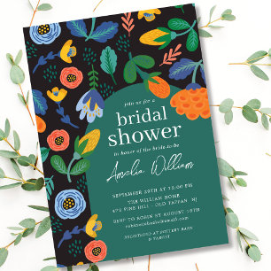 Fun Colorful Floral Bridal Shower Invitation Kaart