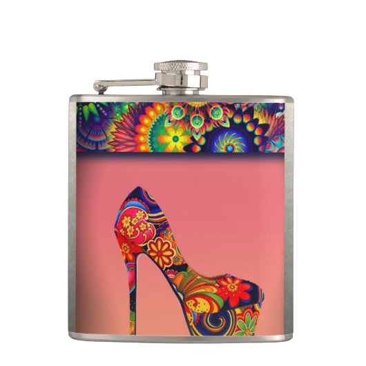 Fun Colorful Flowers High Hiel Heupfles (Voorkant)