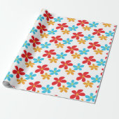 Fun Colorful Flowers on White Cadeaupapier (Uitgerold)