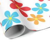 Fun Colorful Flowers on White Cadeaupapier (Rol Hoek)