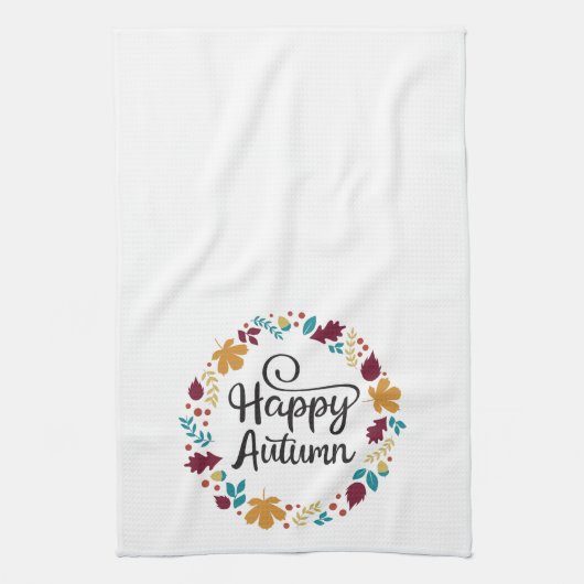 Fun Colorful Happy Autumn Herfst Wreath Theedoek (Verticaal)