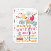 Fun Colorful Happy Birthday-ballonnen Kaart (Voorkant / Achterkant in situ)