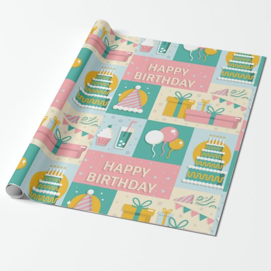 Fun Colorful Happy Birthday Cadeaupapier (Uitgerold)