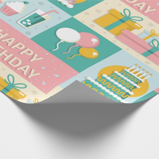Fun Colorful Happy Birthday Cadeaupapier (Hoek)