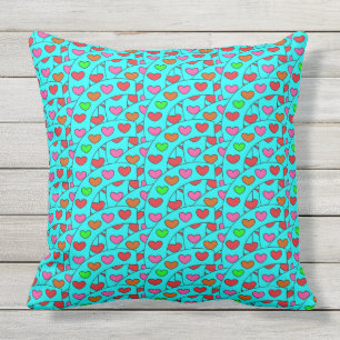 Fun Colorful Hearts on Turquoise Large Buitenkussen