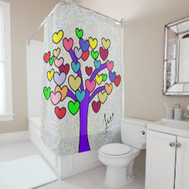 Fun Colorful Hearts Paars Love Tree Douchegordijn