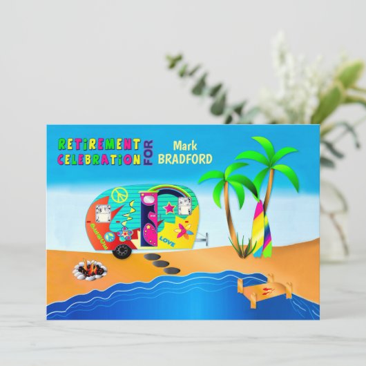 Fun & Colorful Hippie Camper Retirement Kaart (Staand voorkant)