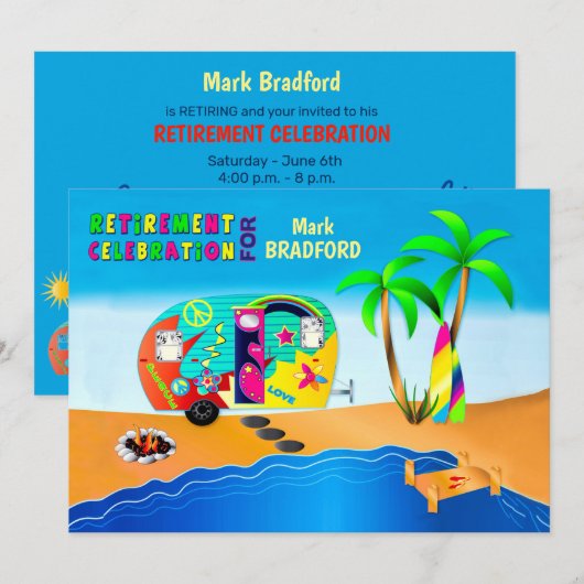 Fun & Colorful Hippie Camper Retirement Kaart (Voorkant / Achterkant)