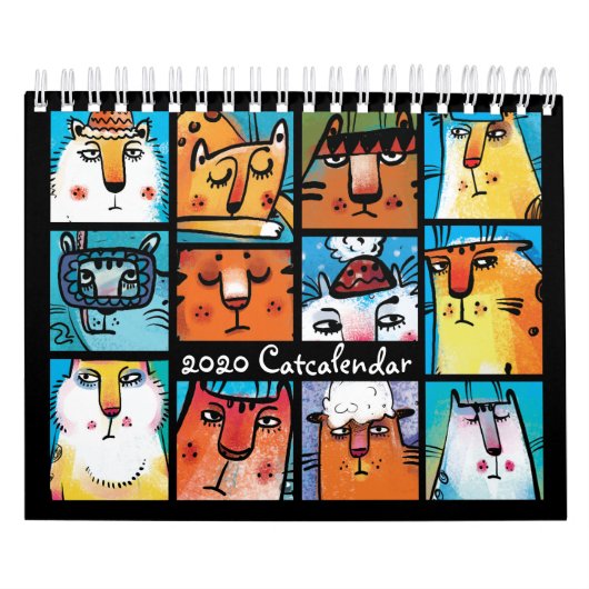 Fun Colorful Illustrated Cat Calendar Kalender (Hoes)