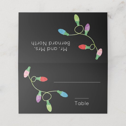 Fun Colorful Kerstlampjes op Black Weddenschap Plaatskaartje (Buitenkant ongevouwen)