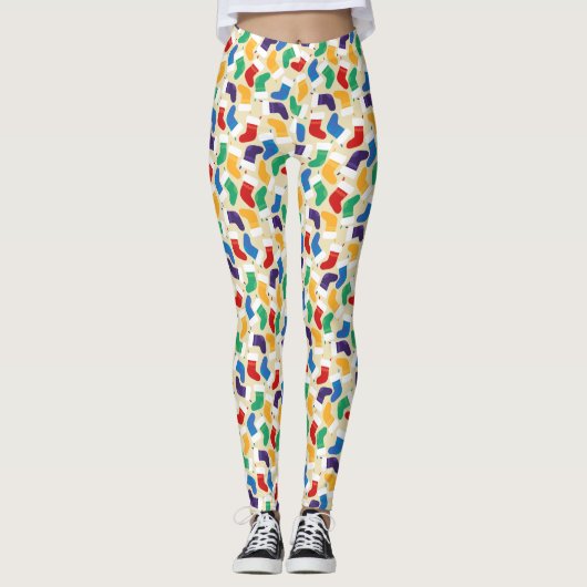 Fun Colorful Kerstmis-stoppatroon Leggings (Voorkant)
