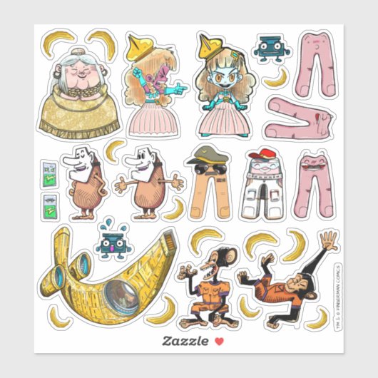 Fun Colorful Kinder Comic Scrapbooking Characters Sticker (Vel)