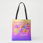 Fun Colorful Letters Happy Birthday Name op PINK Tote Bag (Voorkant)
