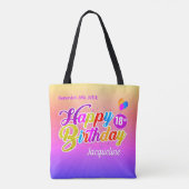 Fun Colorful Letters Happy Birthday Name op PINK Tote Bag (Achterkant)