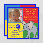 Fun Colorful Little Elephant Photo Invitation Kaart (Voorkant / Achterkant)