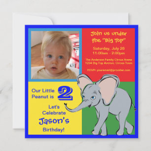 Fun Colorful Little Elephant Photo Invitation Kaart
