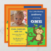 Fun Colorful Little Monkey Photo Invitation Kaart (Voorkant / Achterkant)