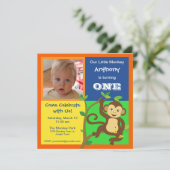 Fun Colorful Little Monkey Photo Invitation Kaart (Staand voorkant)