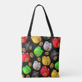 Fun Colorful Maneki-neko kattenpatroon op zwart Tote Bag (Achterkant)