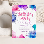 Fun Colorful Modern Kids Birthday Party Invitation Kaart<br><div class="desc">Deze mooie uitnodigingen Verjaardagsplezier Kleurrijk licht: roze,  blauw,  paarse waterverf Modern Kids Verjaardagsfeestuitnodiging Sjabloon is Kids verjaardagen zijn speciaal,  en deze uitnodiging kan helpen om er een onvergetelijk verjaardagsfeestje van te maken.</div>