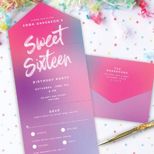 Fun Colorful Modern Sweet Sixteen Birthday Party All In One Uitnodiging