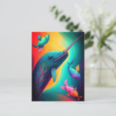 Fun Colorful Narwhal Fantasy Zee Creaters Rainbow Briefkaart (Staand voorkant)