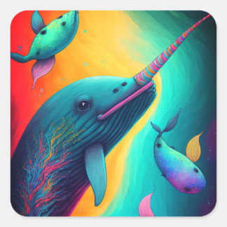 Fun Colorful Narwhal Fantasy Zee Creaters Rainbow Vierkante Sticker