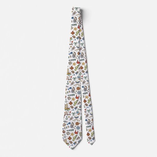 Fun Colorful Nautical Coastal Beach Illustrations Stropdas (Voorkant)