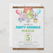 Fun Colorful Party Animals Boy Birthday Kaart (Voorkant)