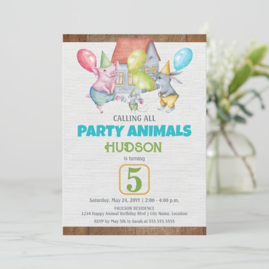 Fun Colorful Party Animals Boy Birthday Kaart (Staand voorkant)