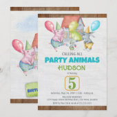 Fun Colorful Party Animals Boy Birthday Kaart (Voorkant / Achterkant)