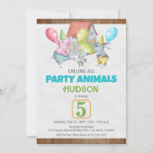 Fun Colorful Party Animals Boy Birthday Kaart (Voorkant)