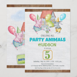 Fun Colorful Party Animals Boy Birthday Kaart
