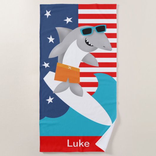 Fun Colorful Patriotic Surfing Shark Color Block Strandlaken (Voorkant)