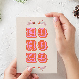 Fun Colorful Pink + Red HO HO Flat Kerstmis Feestdagenkaart