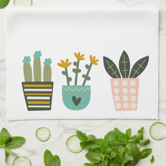 Fun Colorful Planten Cactus Theedoek (Gevouwen)