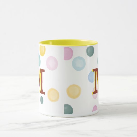 Fun Colorful Polka Dots 3D Monogram Mok (Midden)