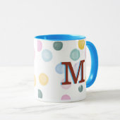 Fun Colorful Polka Dots 3D Monogram Mok (Voorkant rechts)