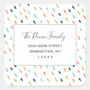 Fun Colorful Rain Drop Pattern Return Address Vierkante Sticker