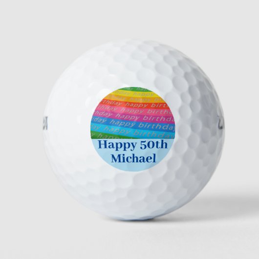 Fun Colorful Rainbow Birthday Golfer Golfballen (Voorkant)