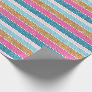 Fun Colorful Rainbow Stripe Faux Glitter Sparkle Cadeaupapier