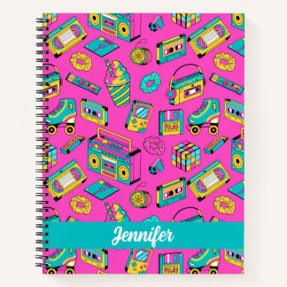 Fun Colorful Retro 80s Music Player Neon Pink-naam Notitieboek