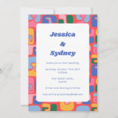 Fun Colorful Retro Abstract Art Red Blue Wedding Kaart (Voorkant)