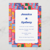 Fun Colorful Retro Abstract Art Red Blue Wedding Kaart (Voorkant / Achterkant)