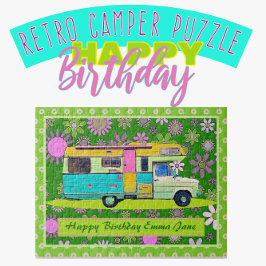 Fun Colorful Retro Coach Camper Happy Birthday Legpuzzel