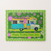 Fun Colorful Retro Coach Camper Happy Birthday Legpuzzel (Horizontaal)