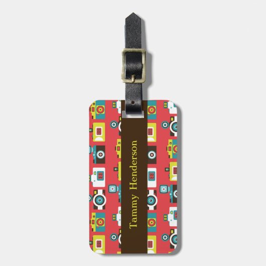 Fun Colorful Retro Lomo Cameras Pattern Bagagelabel (Voorkant verticaal)