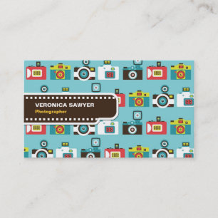 Fun Colorful Retro Lomo Cameras Pattern (Blauw) Visitekaartje